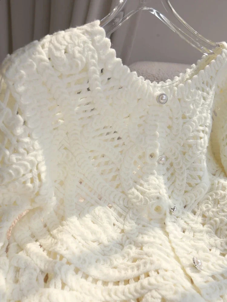 Women Handmade Hollow-out Slim Fit Cardigan 2025 Fashion Trends Crochet Sweater Spring Summer White Knit Bohemain Top 250411