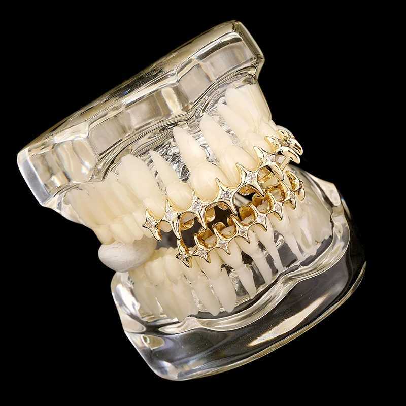 1 piece/set Hip Hop silver gold-plated Grillz teeth gloss CZ crystal cross gap Grillz rose star top and bottom dental caps W250412