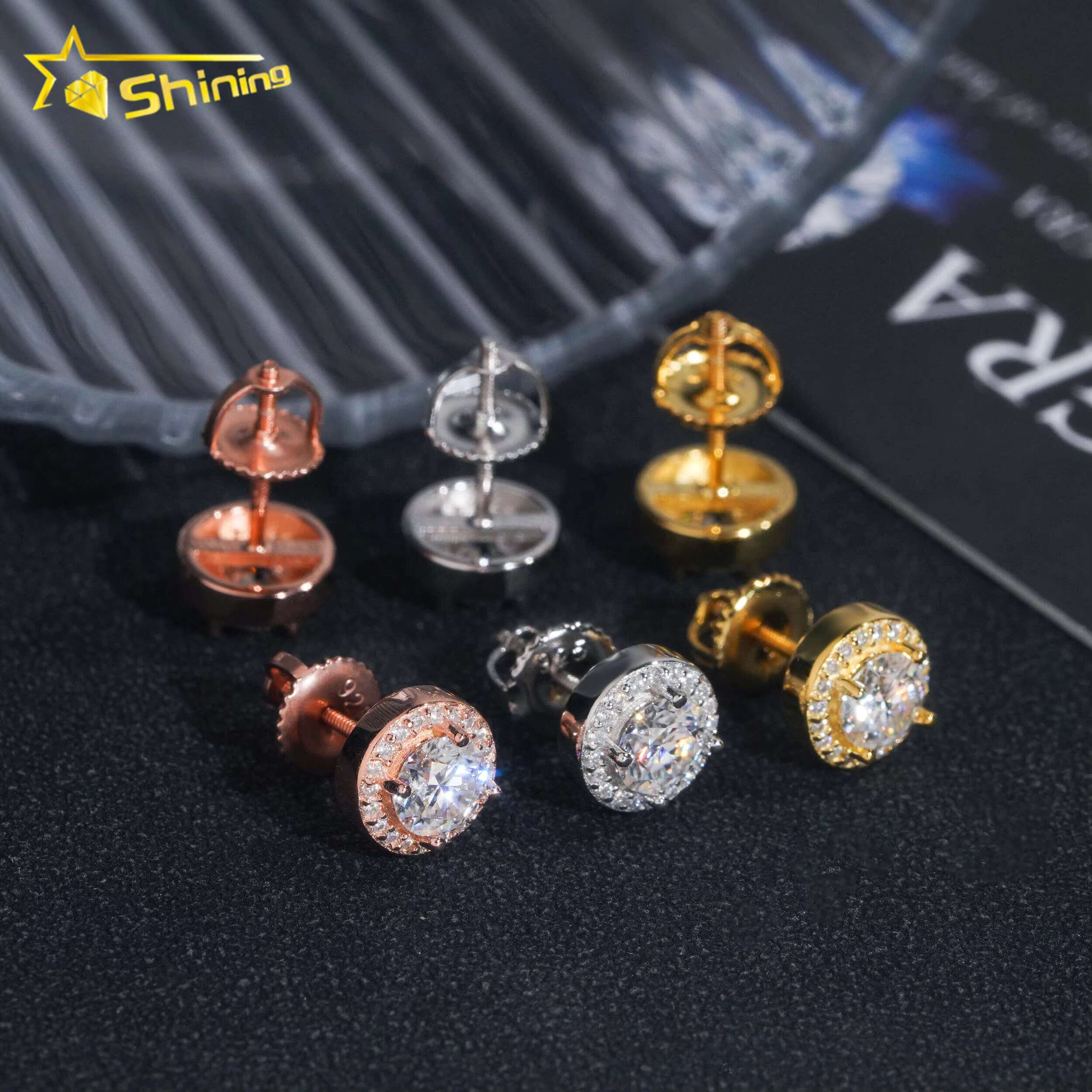 Fine Jewelry 925 Sterling Silver Iced Out Hip Hop Jewelry Diamond Stud VVS Moissanite Earrings