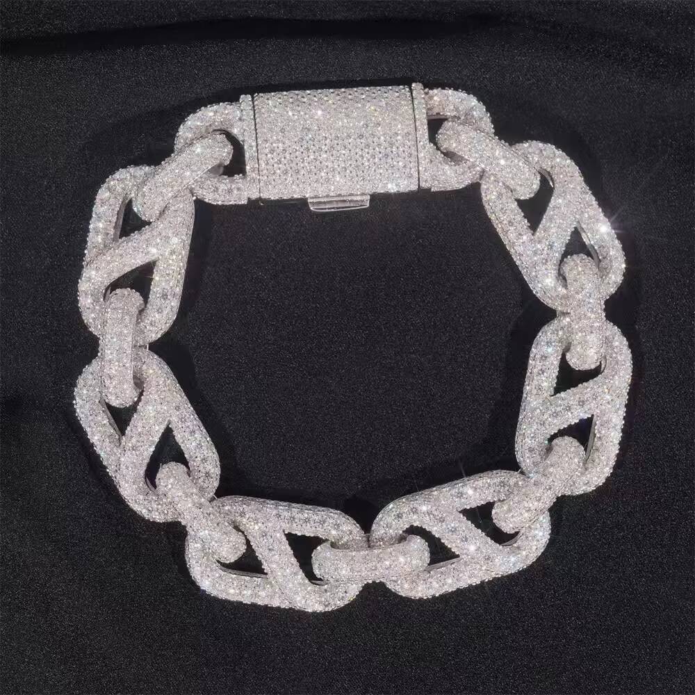 Iced-Out 925 Sterling Silver Mens Cuban Link Moissanite Hip Hop Rapper Style Infinity Chain Bracelet