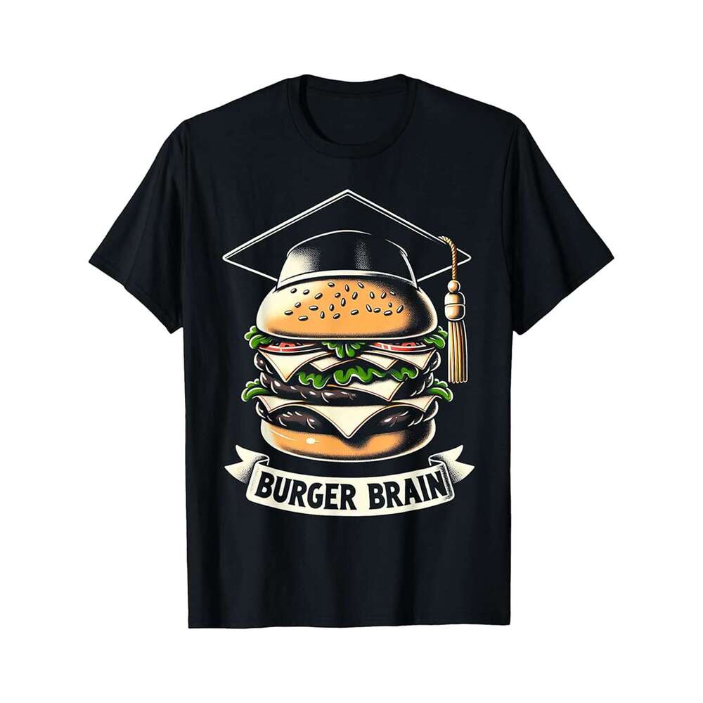 Designer T shirt Burger Brain Hamburger Funny Graphic Tees ,100% cotton, short sleeve , Wrinkle resistant, Casual, comfortable fit - 220 g T-shirt