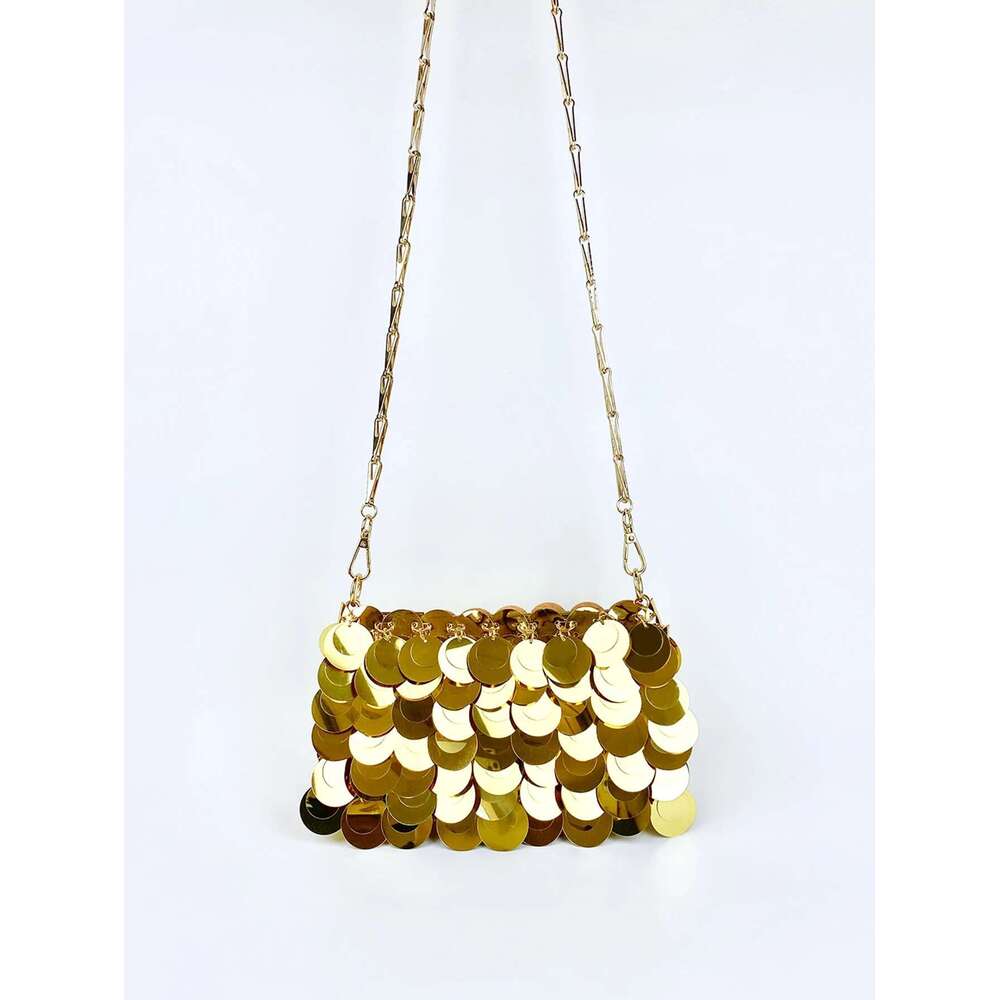 Trendy cool gold glitter chain, women's fashionable and simple texture, horizontal square bag, personalized bag