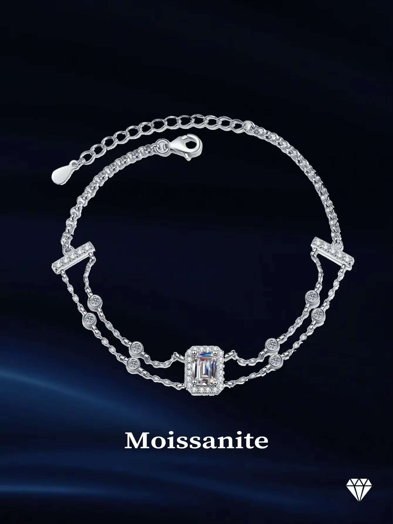 Luxury 925 Sterling Silver Bracelet VVS D Color 1ct Emerald Cut VVS Moissanite Diamond Chain Bracelet for Engagement Parties