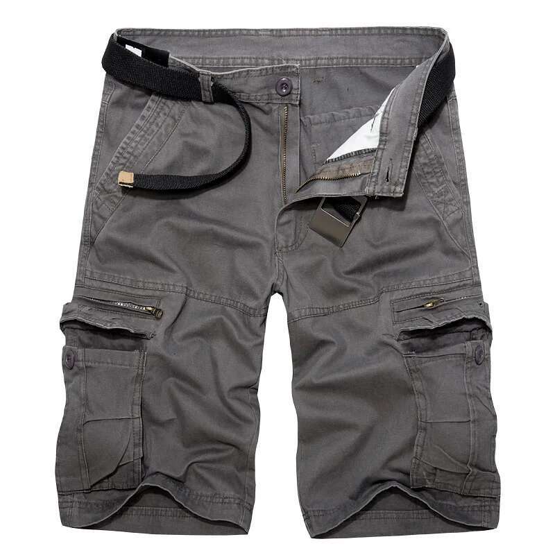 Khaki Cargo Men Summer Hot Sale Cotton Short Casual Pants Comfortable Men's Knee-length Shorts Green