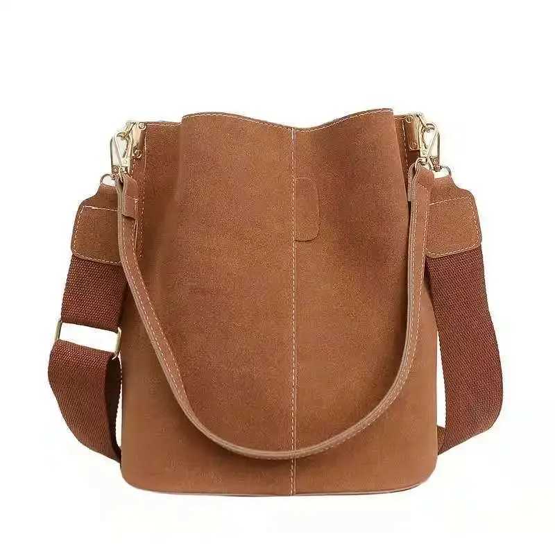 Vintage bucket bag womens Nubuck leather shoulder bag large capacity cross body bag 2021 Fi womens handbagXJ250412