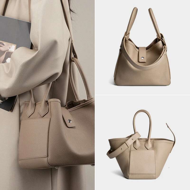 Cowhide Niche Design Basket Lady Temperament Soft Leather Bucket Bag Portable Commuter Fashion Elegant