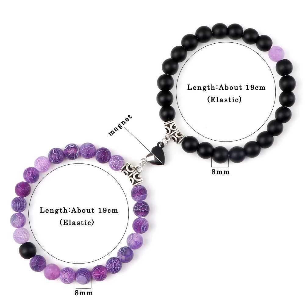 Hot Couple Yin Yang Bracelet Set Men 8mm Natural Stone Heart shape Magnet Love Braclet for Women Friendship Fashion Jewelry GiftC250411