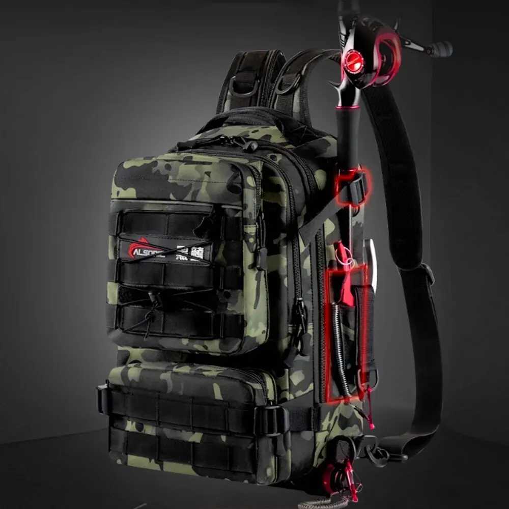 Fishing Tackle Backpack Storage Bag Men Outdoor Shoulder Fishing Lure Gear Bags with Rod Pole Holder Camping Hunting Hiking Pack Z250411