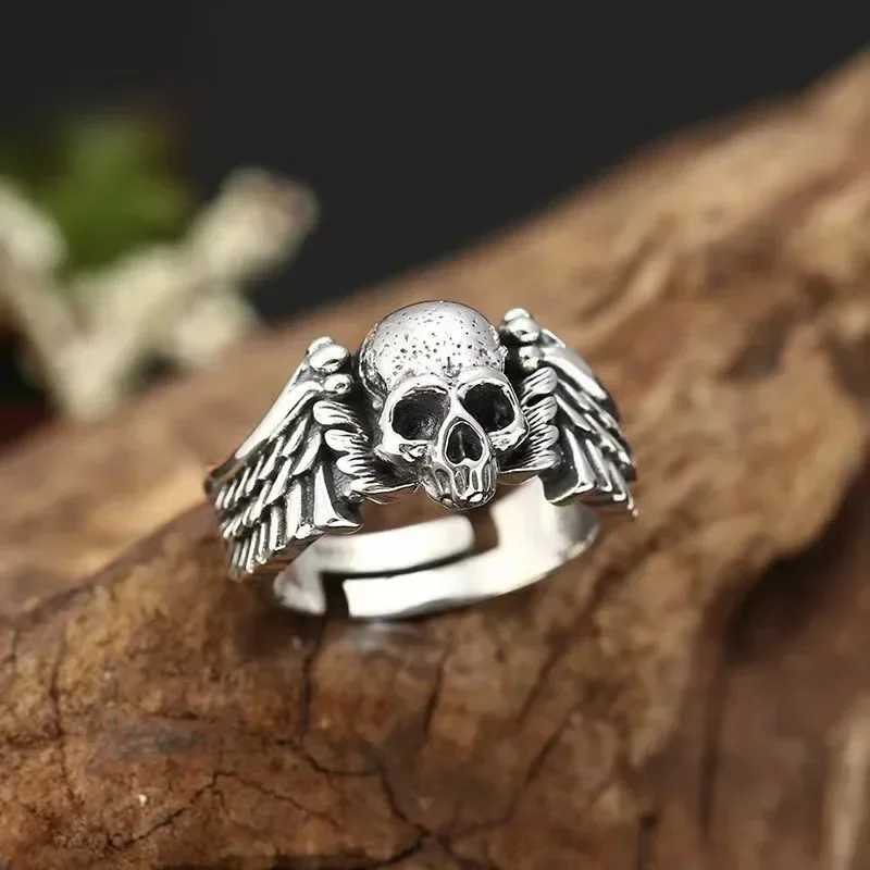 Retro punk style Devil Angel Wings Skull Open Adjustable Ring Hip Hop Trend Skull Mens JewelryXJ250412