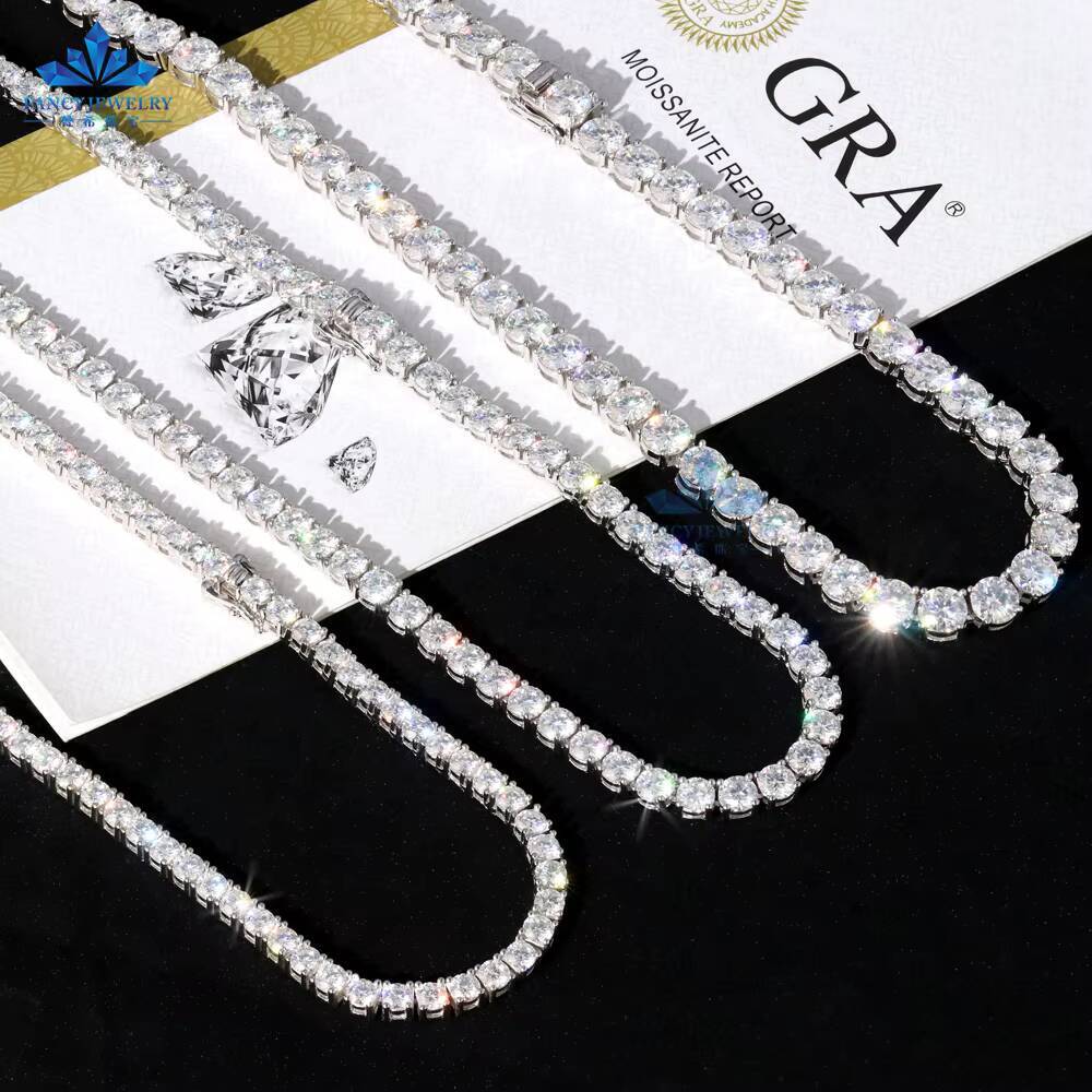 In Stock S925 Silver Tennis Chain 2mm 3mm 4mm 5mm 65mm Pass Diamond Test Moissanites Tennis Necklace