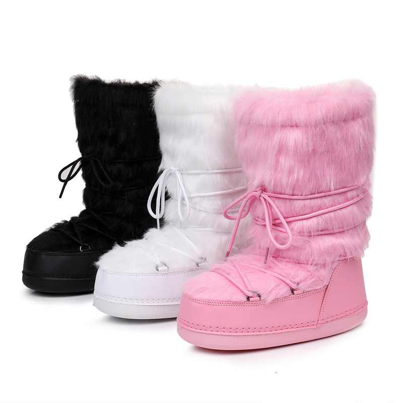 Designer boots Moot Furry Snow for Women Winter Thick-Soled Warm Shoes Moon Long Tube Cotton Boots