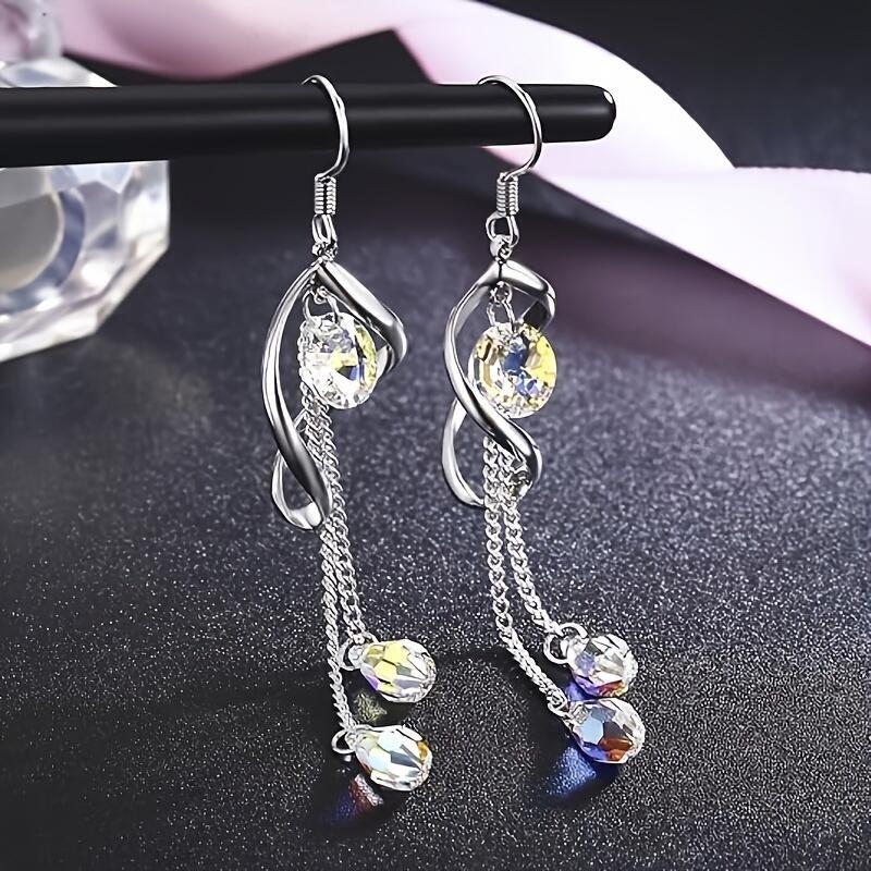 Platinum-Plated Color Change Multi-Teardrop Earrings Made with Aurora Borealis Austrian Crystals