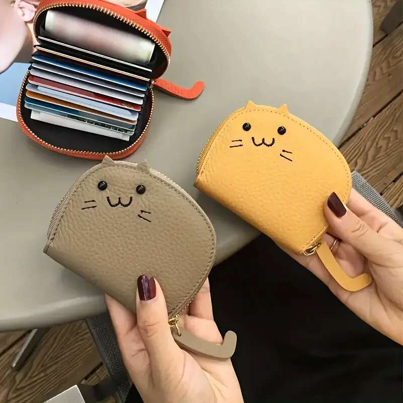 Cartoon Cat shaped design Wallet Women's Multi-card slots Cute Fashion Faux Leather Coin Purse Creative ID Card Holder ddmythur