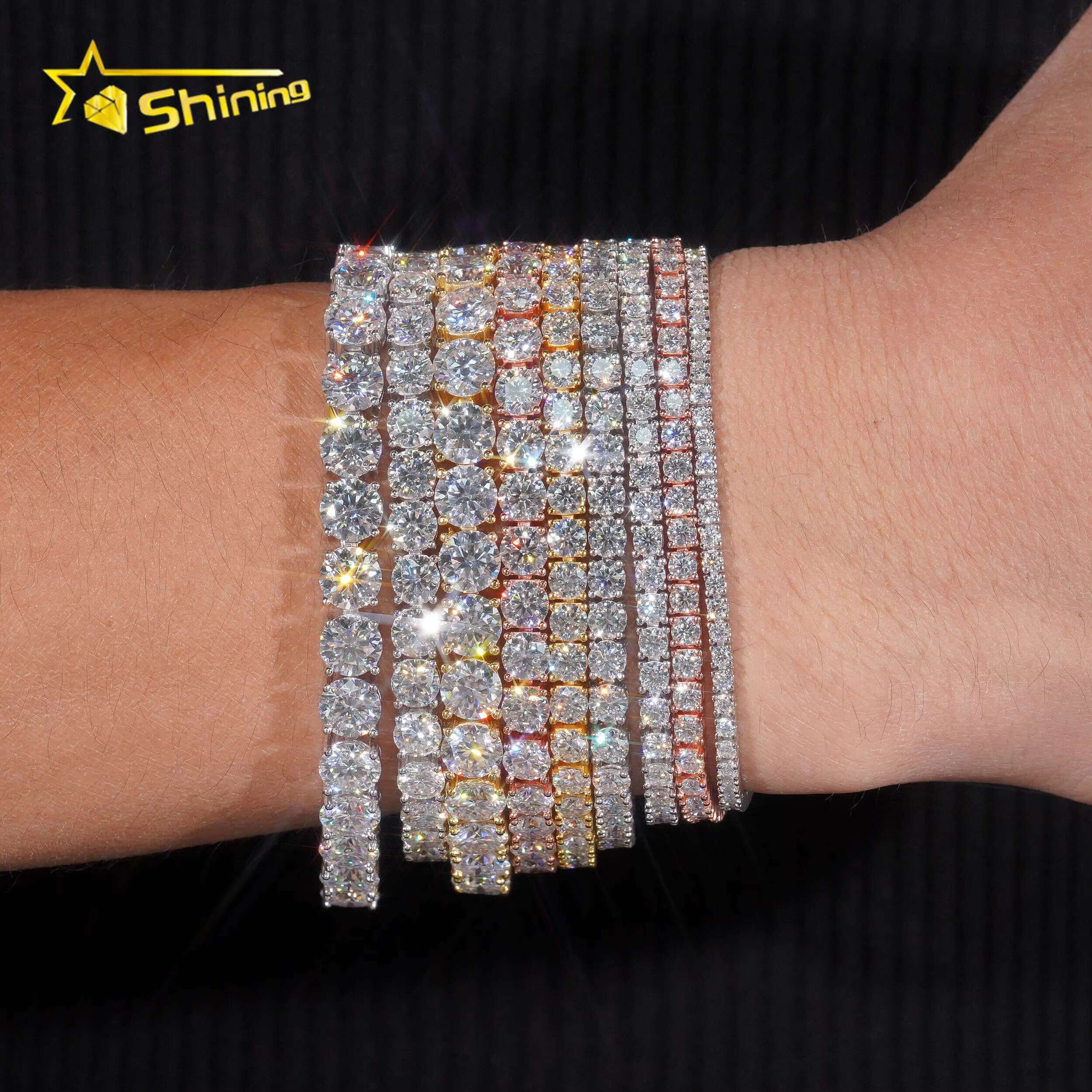 Pass Diamond Tester Large Stock Hip Hop Jewelry 2.0mm-6.5mm VVS Moissanite Diamond 925 Silver Iced Out Tennis Chain Necklaces