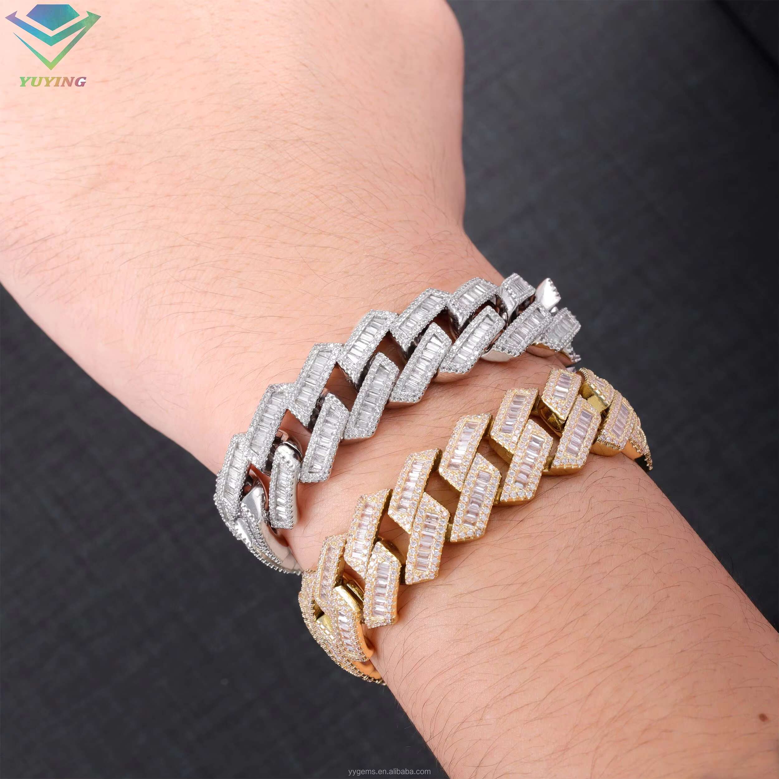 925 Silver Baguette Cut Moissanite Diamond Cuban Bracelet for Men Hip Hop Design Platinum Material Gift