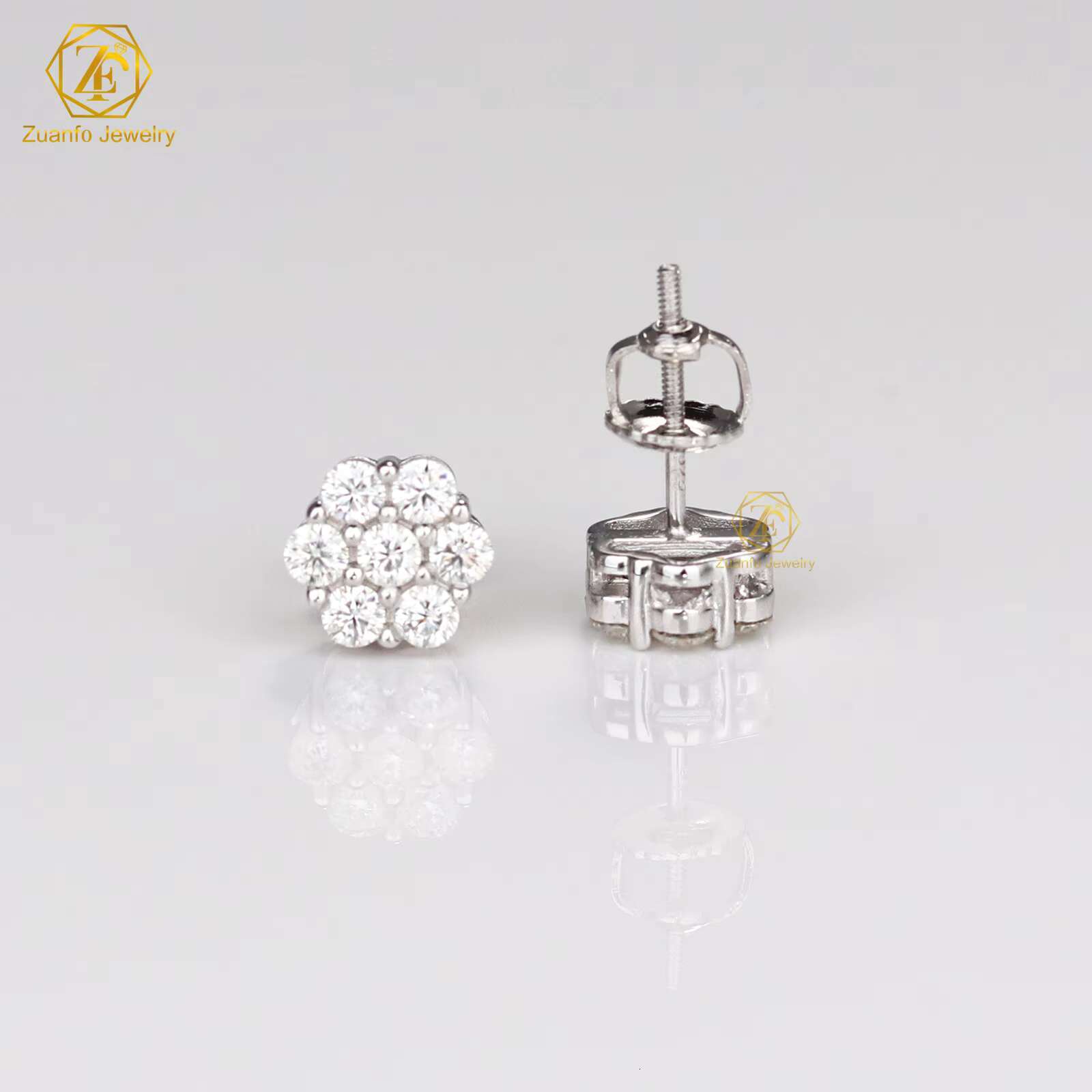 Hip Hop Iced Out Flower Earrings 925 Sterling Silver VVS Moissanite Earring Studs Fine Jewelry for Men Women