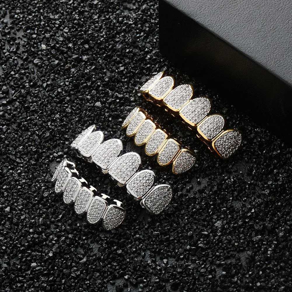 TOPGRILLZ Hip Hop Gold Color Plated Teen Grillz Caps CZ Micro Pave Exclusive Luxury Top and Bottom Gold Grillz Set Shipped from the United States W250