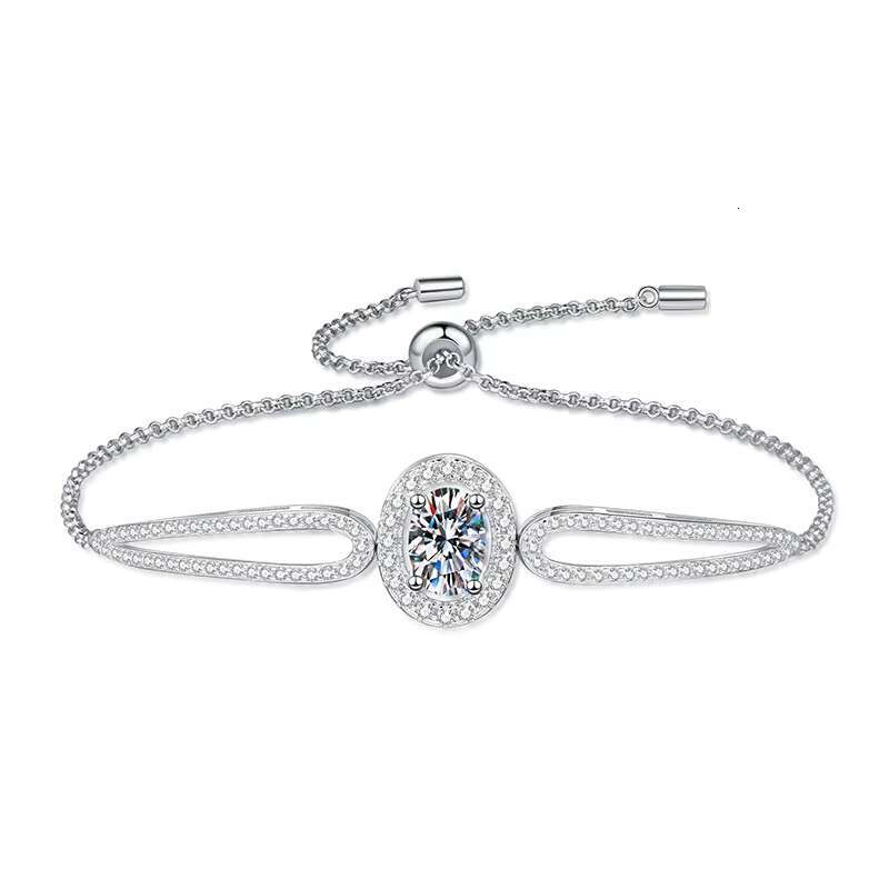 PYQ 1ct Exquisite Simple Halo Charm Bracelet 925 Sterling Silver Round Circle D Color VVS Clarity Moissanite Chain Bracelet