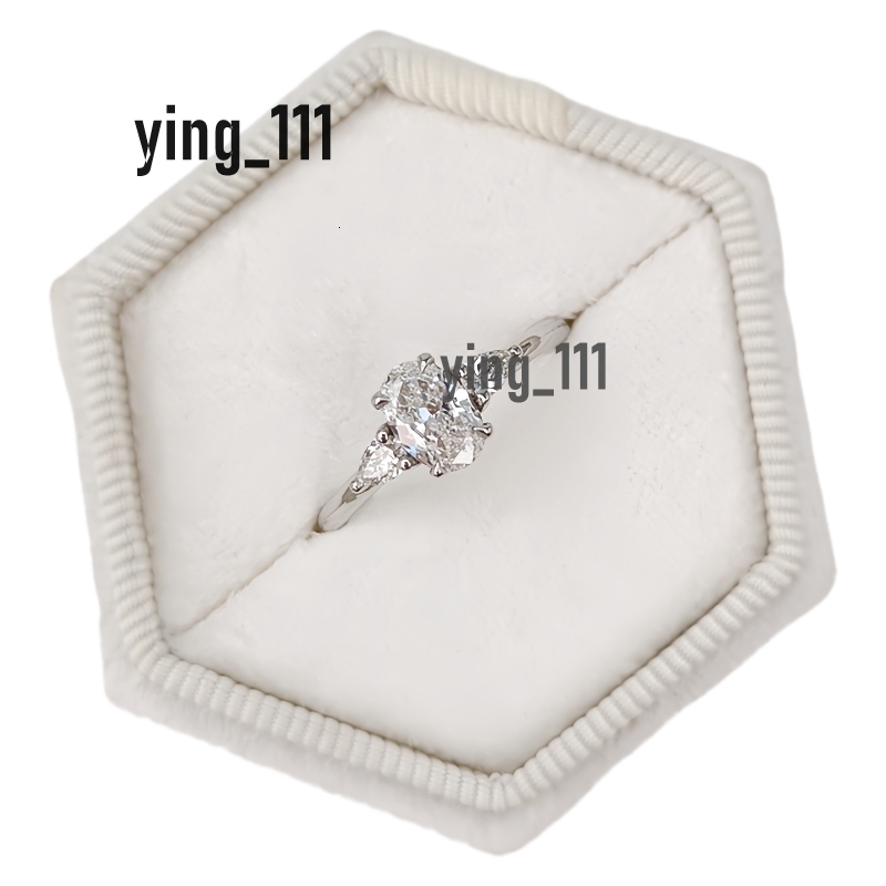 Jewelry 0.6 Carat Oval Cut Lab Diamond With Pear Cut Wedding Ring 18K 14K White Real Gold Engagement Ring For Women Simple Design Womens Ring