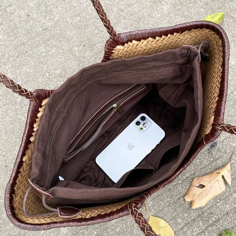 Genuine Leather Weave Tote Bags For Women Designer Handbag Purses 2025 New In Cowhide With Inner Pocket Underarm Shoulder