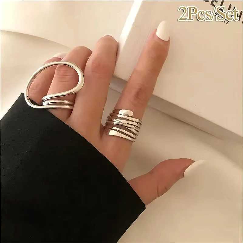 Silver Unique Line Large Ring Set Womens Large Ring Finger Jewelry Retro Twisted Geometric RingXJ250412