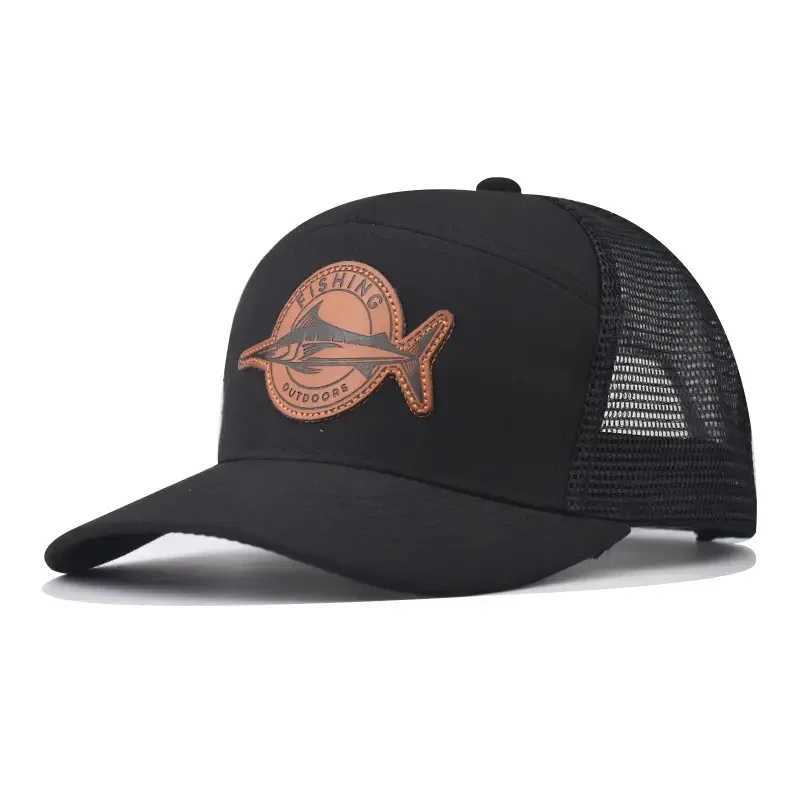 Hot selling unisex seven panel truck driver cap with adjustable baseball C shark pattern patch fishing capXJ250411