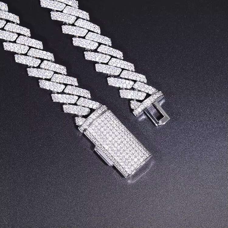 Yu Ying Jewelry Solid Silver Pass Diamond Tester VVS Moissanite Chian 2Rows 15mm Wide Men Cuban Link Chain
