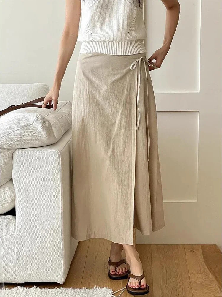 Womens Long Skirt Spring Cotton Line Korean Chic Straight Skirt for Women Solid Color Khaki High Waist A-line Skirt Women 250407