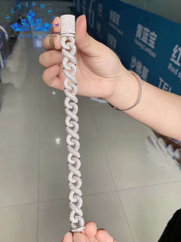 Hip Hop Trendy Design Couples Collarbone Chain Full Diamond Infinite 15mm 8-shaped Cuban Chain Necklace Bracelet Jewelry