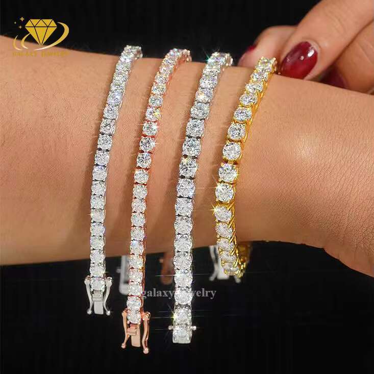 Classic Tennis Chains 925 Sterling Silver Vvs Moissanite Women Fashion Jewelry Iced Out Tennis Bracelets Bangles