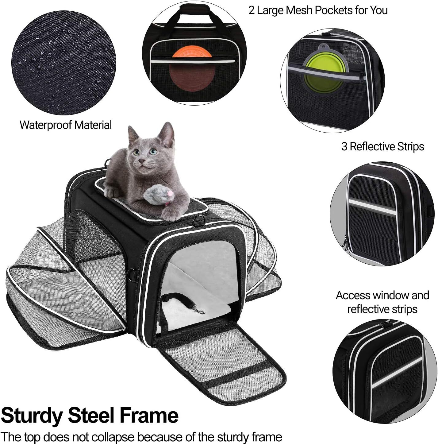 MASKEYON Airlines approved expandable pet harness with mesh pockets, shoulder strap, washable pad - suitable for 2 cats, kittens, puppies, and dogs
