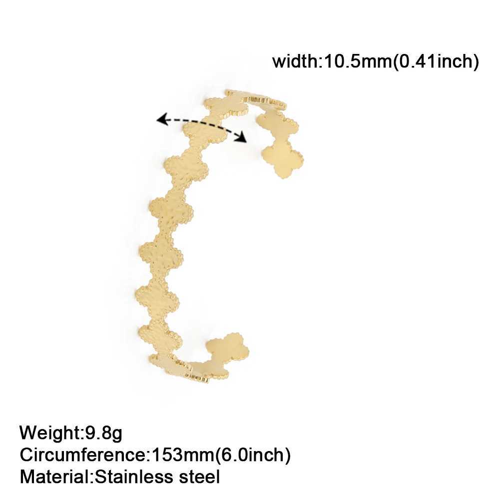 Amaxer Stainless Steel Hammered Four-Leaf Clover Bracelet For Women Girl Flower Bangles Christmas Jewelry Party Lover GiftC250411
