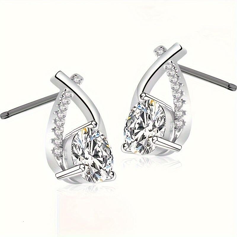 2-2.4 CT Moissanite D Color VVS1 Clarity Round Cut Lab Created Dia Sterg Sier White Gold Plated Minimalist Mermaid Tail Earrings