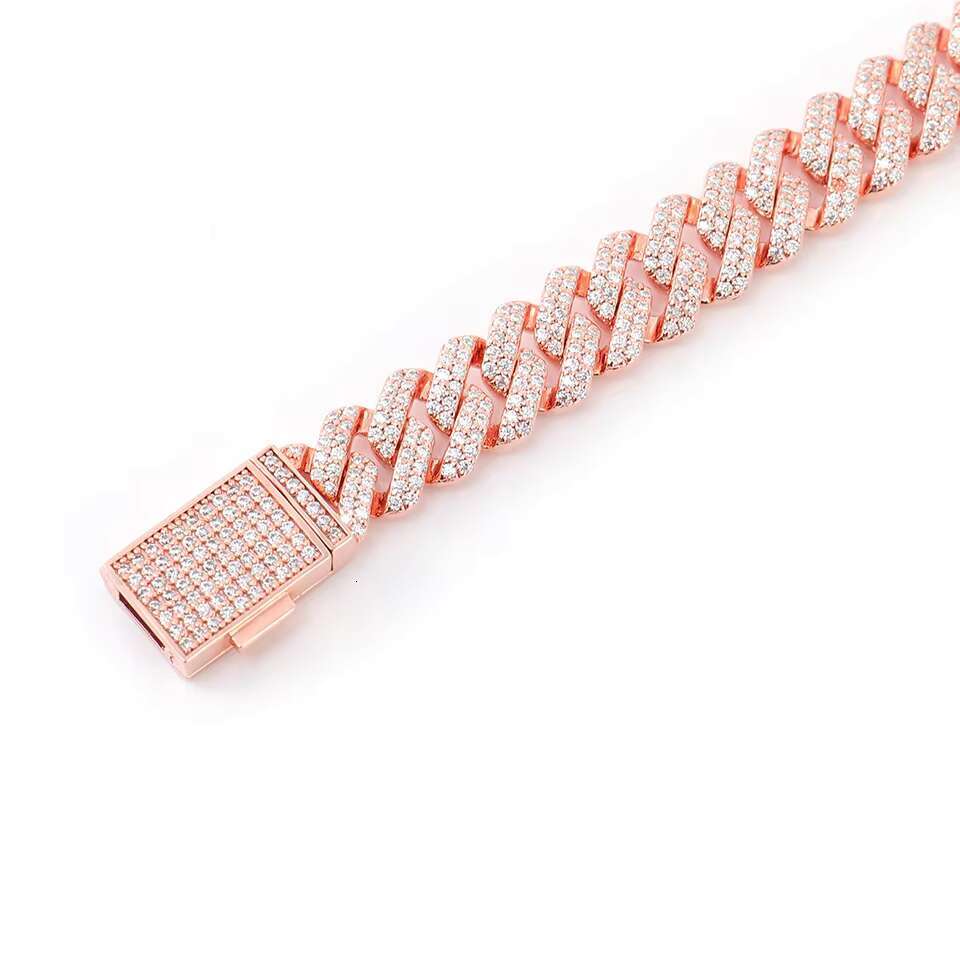 Factory Custom 10k Rose Gold Cuban Bracelet 10mm 12mm Moissanite Cuban Chain Hip Hop Jewelry Womens Bracelet and Necklace