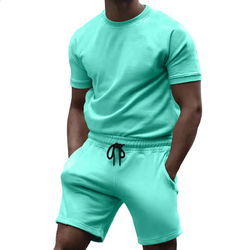 Fashion Casual Spring/summer Solid Color Two-piece Sportswear Suit Trend Mens Top Suit Men Clothing 250407