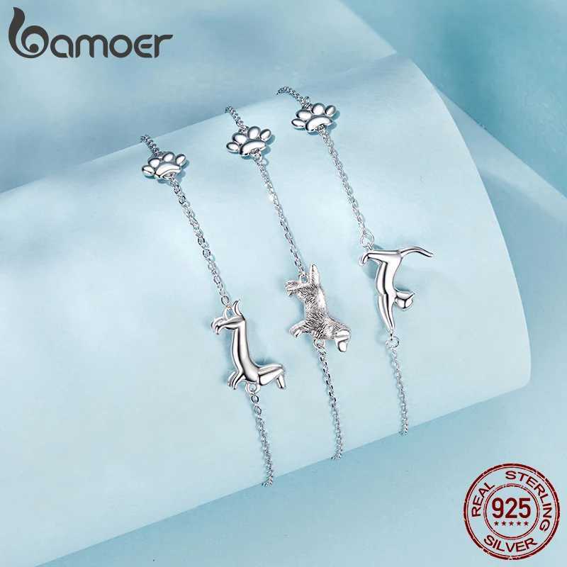 BAMOER 925 Sterling Silver Dog Cat Bracelet Golden Retriever Chain Cute Pet Animal Adjustable for Women Birthday Fine JewelryC250411