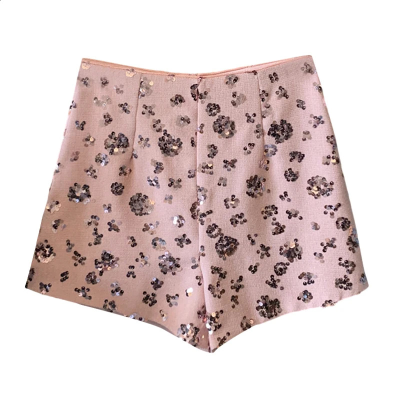 2025 Fashion Streetwear Woman Shorts Y2K Summer Booty Shiny Sequins Shorts Women Wide Leg Short Pants Femme Pink Grey Black 250411