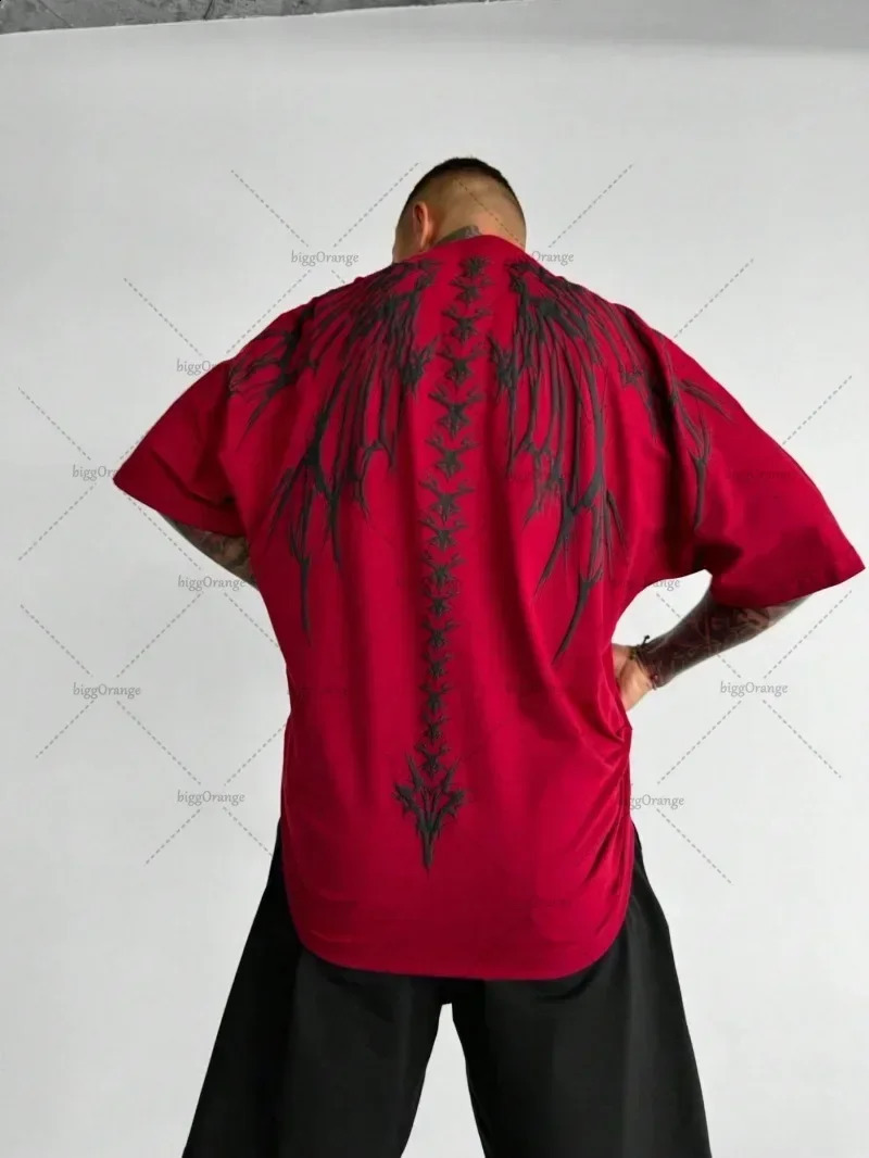Gothic Skull Pattern Short Sleeve Mens Hip Hop Tops Y2K Street Harajuku Short Sleeve Trendy Casual Fashion Punk T Shirt 250411