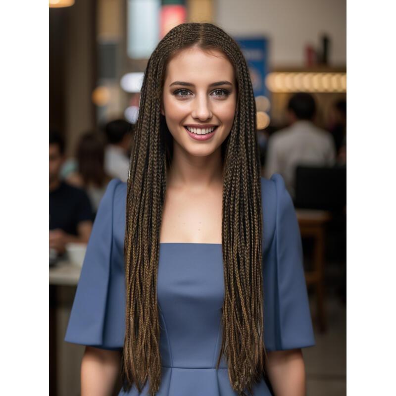 30 inch for Women Full Box KnotlessBraided Lightweight Braids Synthetic Lace Front Wig Black and brown Hand Braided Wigs With Baby Hair synthetic wig