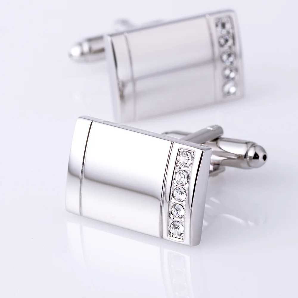 Simple rectangular crystal mens cufflinks French shirt blank buttons Business metal copper brass beauty jewelry giftsT250412