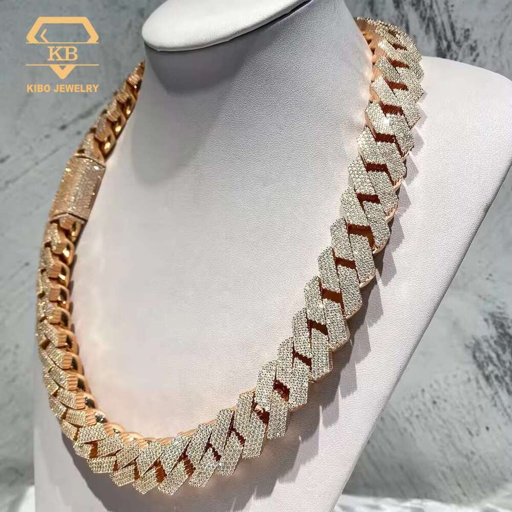 Big 20mm Sterg Sier Rose Gold VVS Dia Hip Hop Moissanite Cuban k Chain for Men
