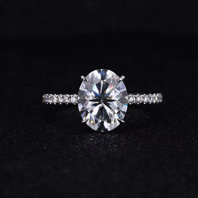 Hidden Halo Jewelry 14K/18K White Gold Brilliant Oval Shaped Moissanite Womens Engagement Rings