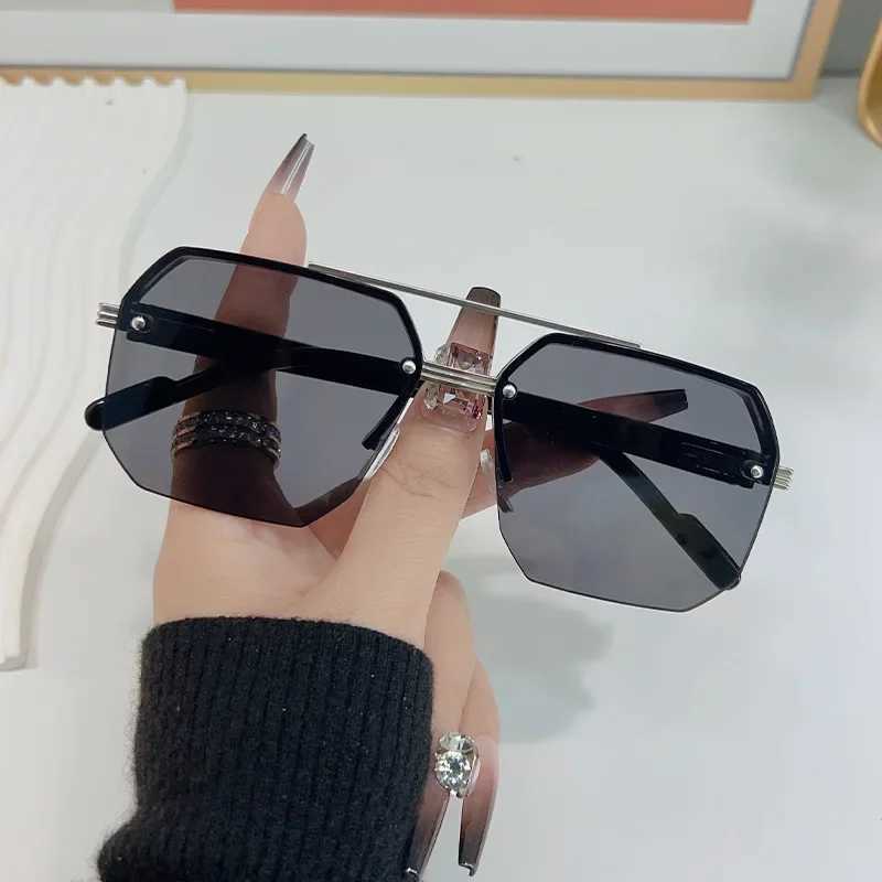 Mens Metal Sunglasses Square Half Frame Rice Nails Casual Trend Personty Retro Fashion Outdoor Sports EyeglassesC250411