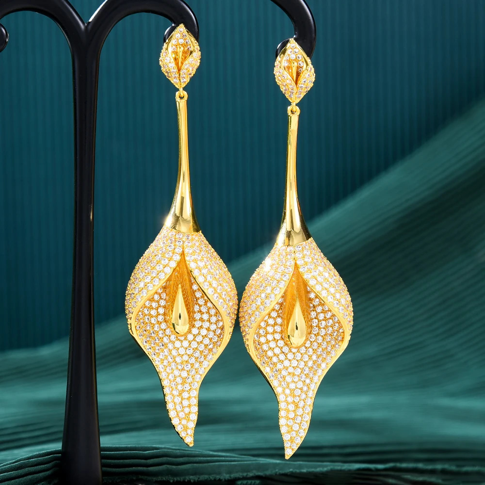 GODKI African Lily Flower Earrings For Women Wedding Party Cubic Zircon Dubai Bridal Jewelry boucle doreille 250411