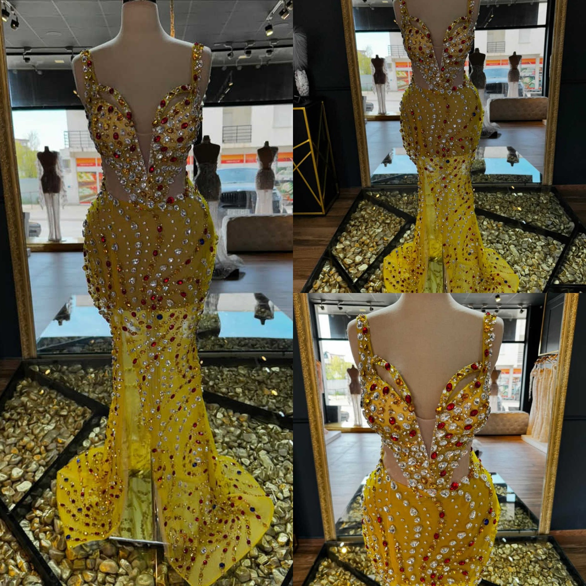 Luxurious Diamonds Mermaid Evening Dress Beaded Spaghetti Strap Sleeveless Prom Gown Sexy Floor-Length Party Dresses Customized