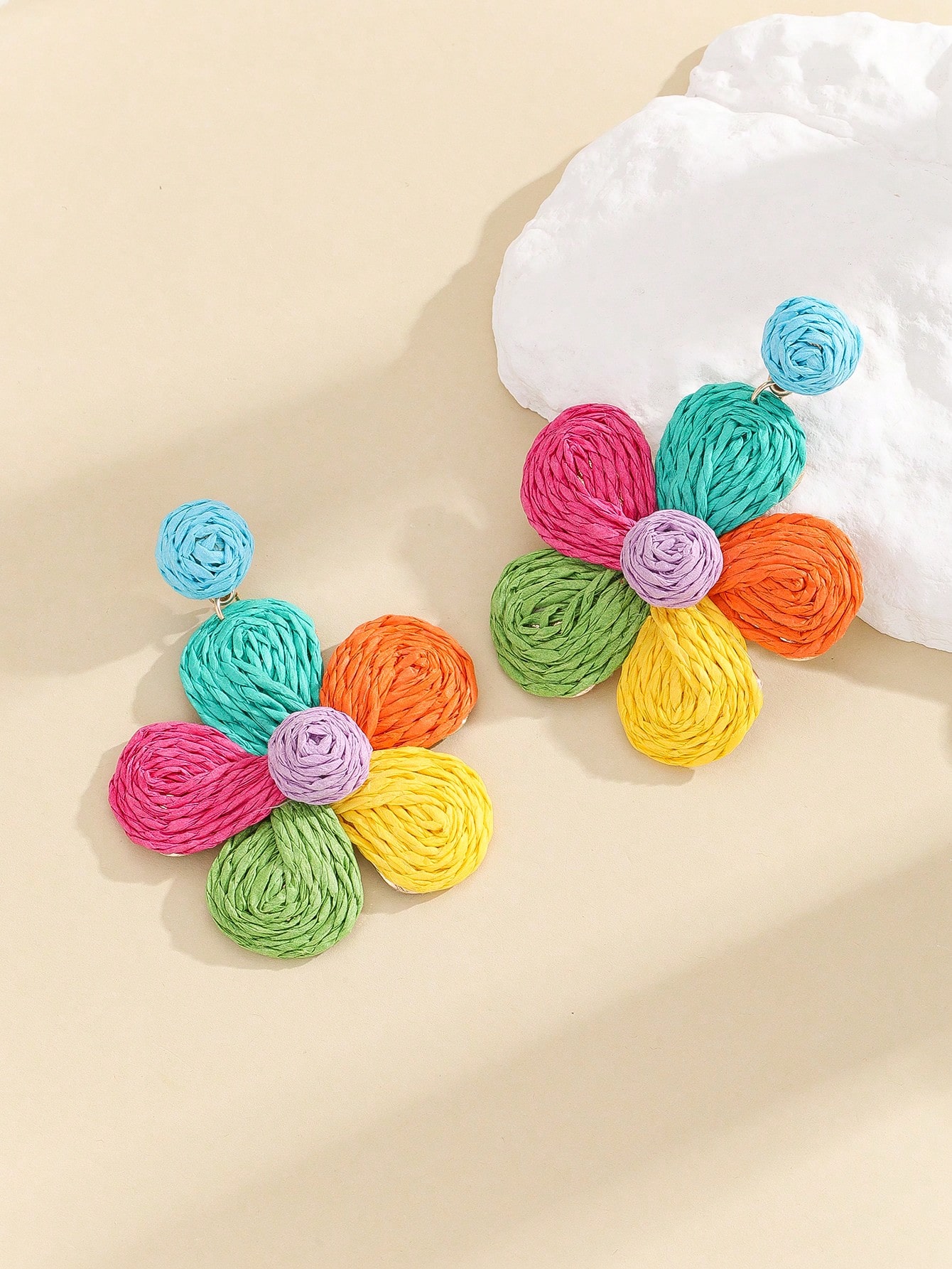 Ladies' earrings with colorful Lafite grass hand woven flower earrings