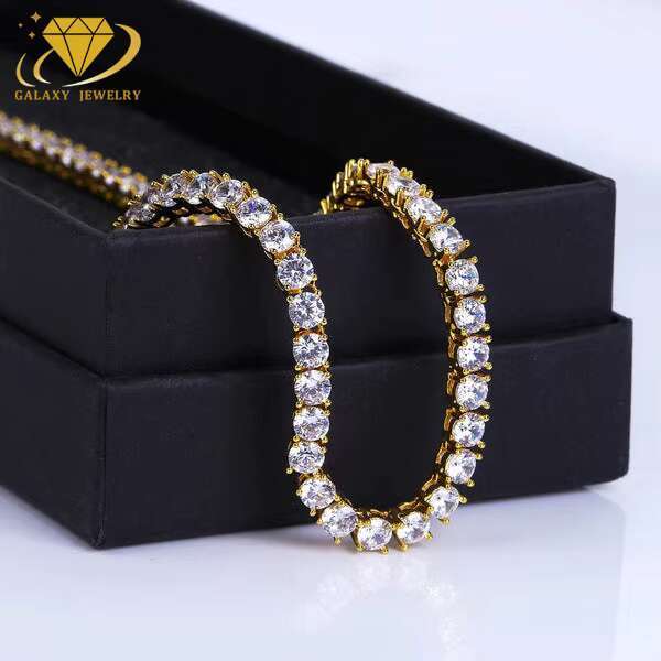 Hot Selling Tennis Chain 4mm 5mm 6mm Round Cut Moissanite Diamond S925 Iced Out 10k 14k 18k Gold Plated Tennis Bracelet Necklace