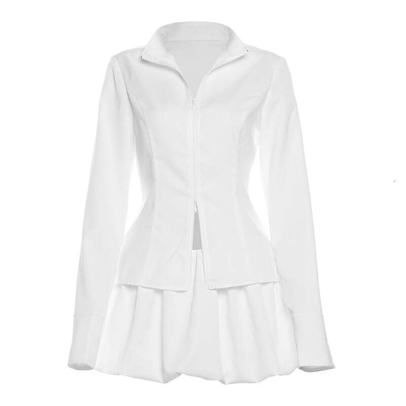 Women's Wear Summer Women's Fashion Casual Trendy Long Sleeve Zipper Waist Top Short Skirt Two Piece Set