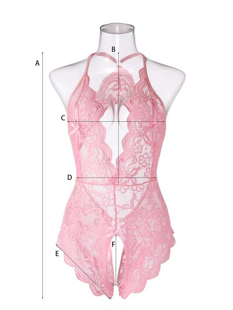 Sexy lingerie womens hollow erotic sleepwear lace evening gown sexy womens crotch less dress transparent dress pink party night W250412