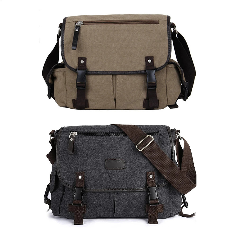 Retro mens cross body bag large capacity laptop shoulder bag multi pocket handbag waterproof school work 250411
